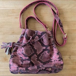 Pink Python Italian Leather Bucket Crossbody
